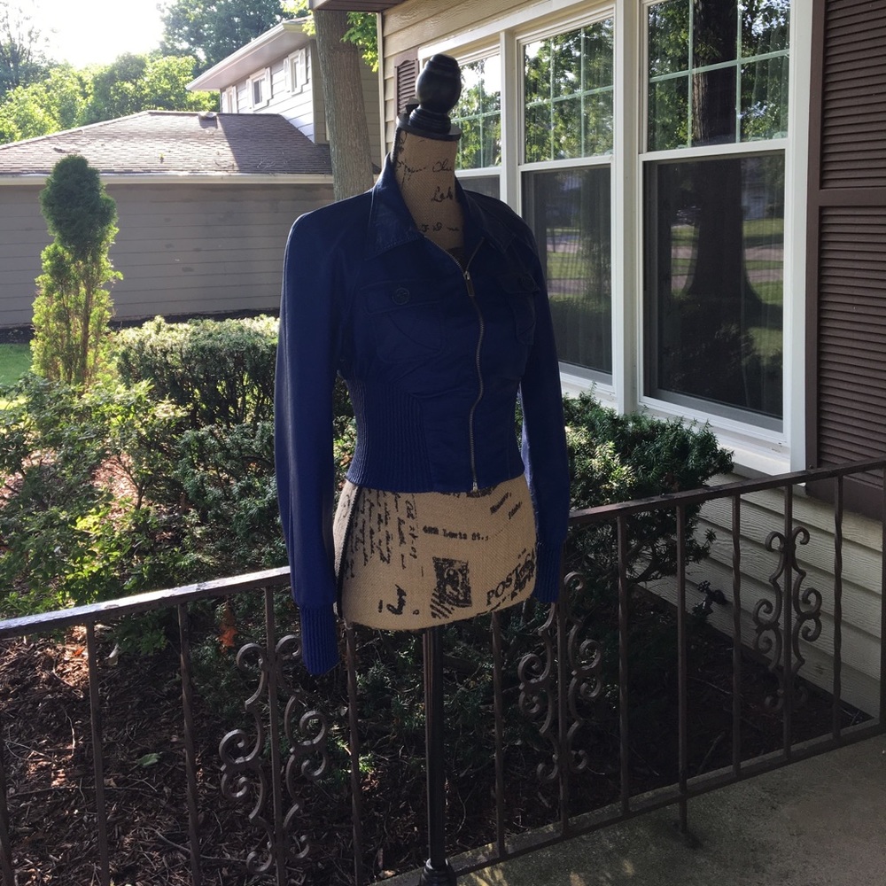 Cobalt Blue Faux Leather Jacket