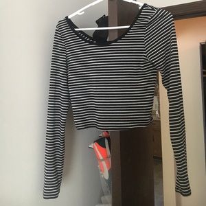 Wet Seal Long Sleeve Striped Crop Top