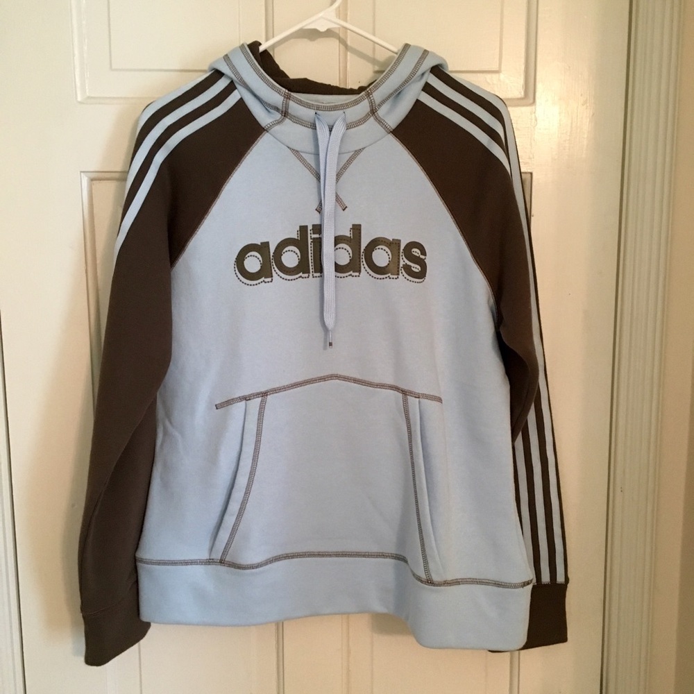 Adidas women's hoodie. Light blue and brown.
