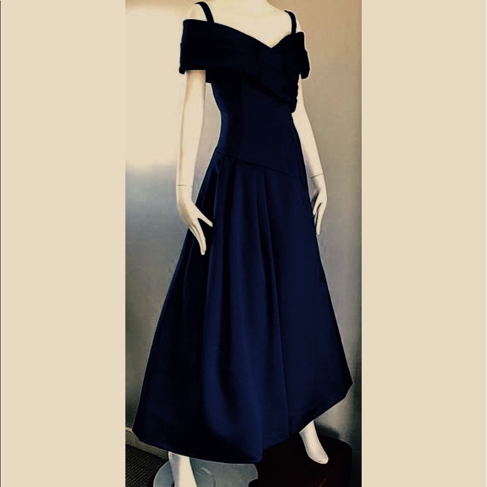 VINTAGE Victor Costa Navy Blue Silk Evening Dress