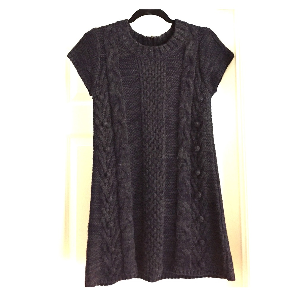 Mini blue cable knit sweater mini dress