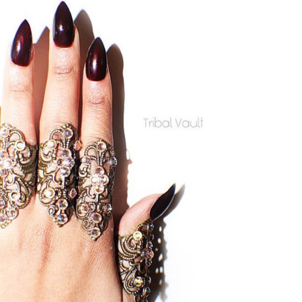Antique Brass Midi w/ Rhinestones Knuckle Ring
