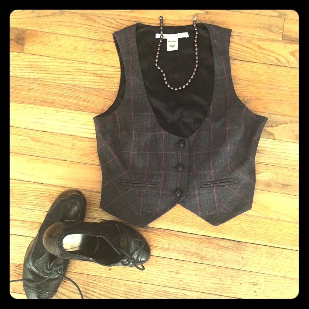 Chic grey and purple Diane Von Furstenburg vest.