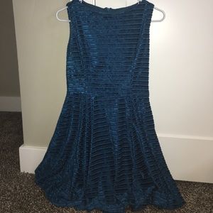 Blue Teal Velvet Skater Dress from Modcloth
