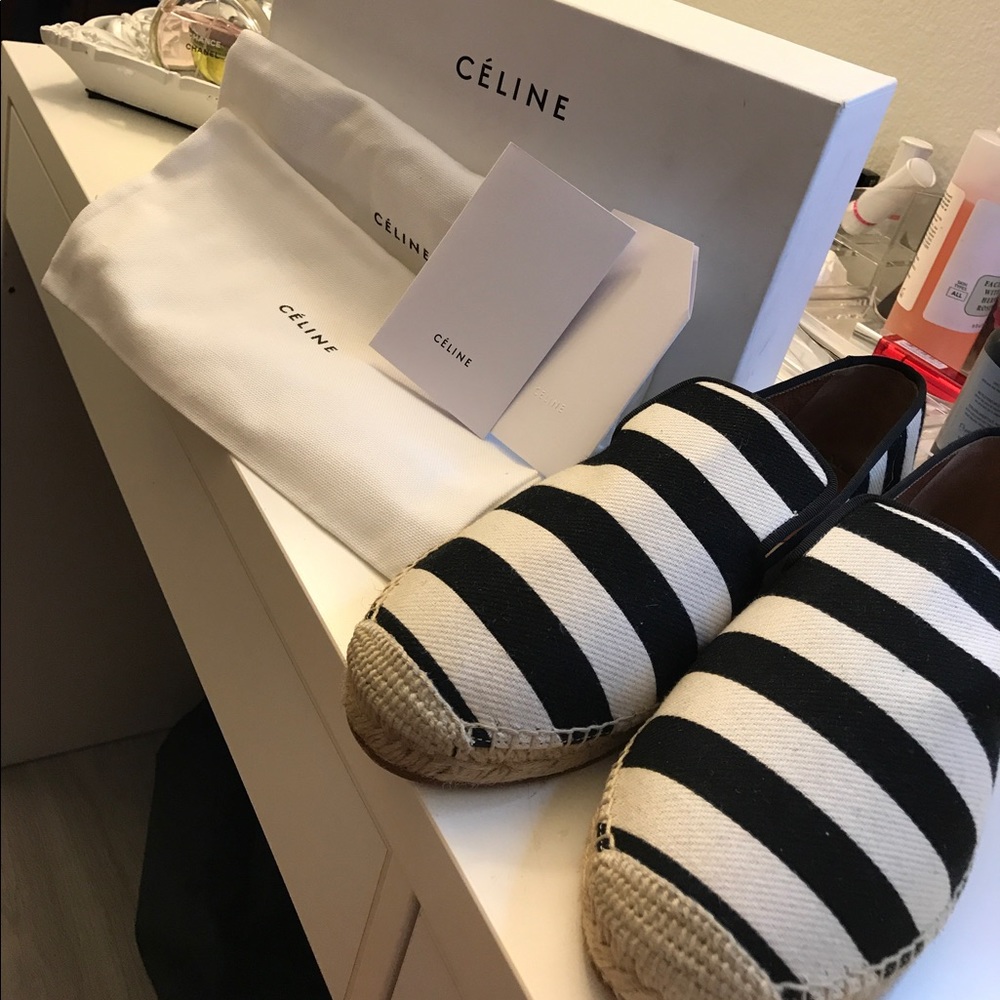 NEW Celine Striped Canvas Espadrille Slipper Flats