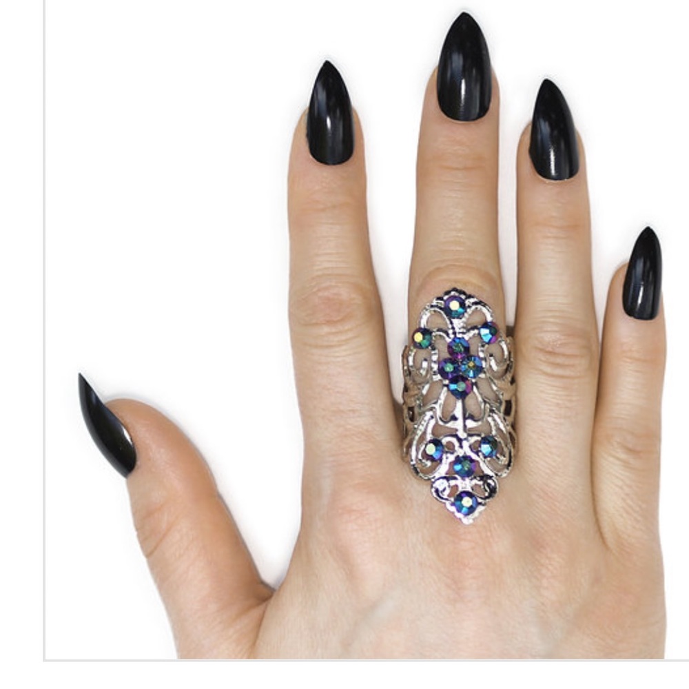 Silver Midi Blue Rhinestone Knuckle Ring