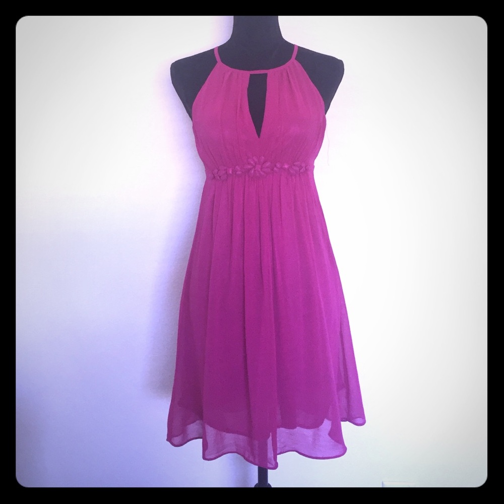 Fuscia above knee length chiffon dress