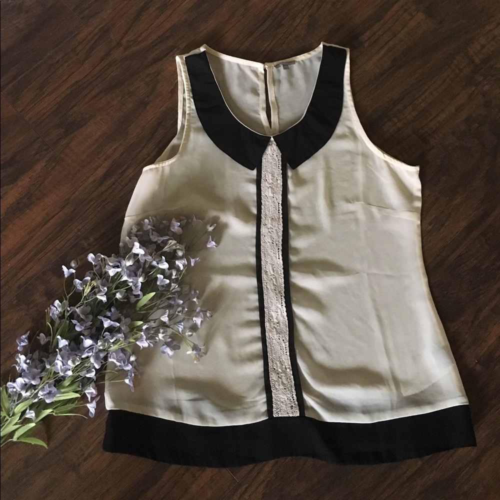 Cream & black sheer sleeveless blouse