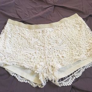 Cream crochet shorts