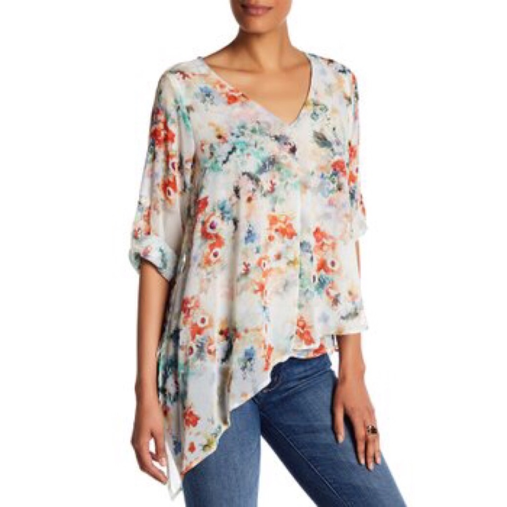Matty M Floral Asymmetric Hem Top