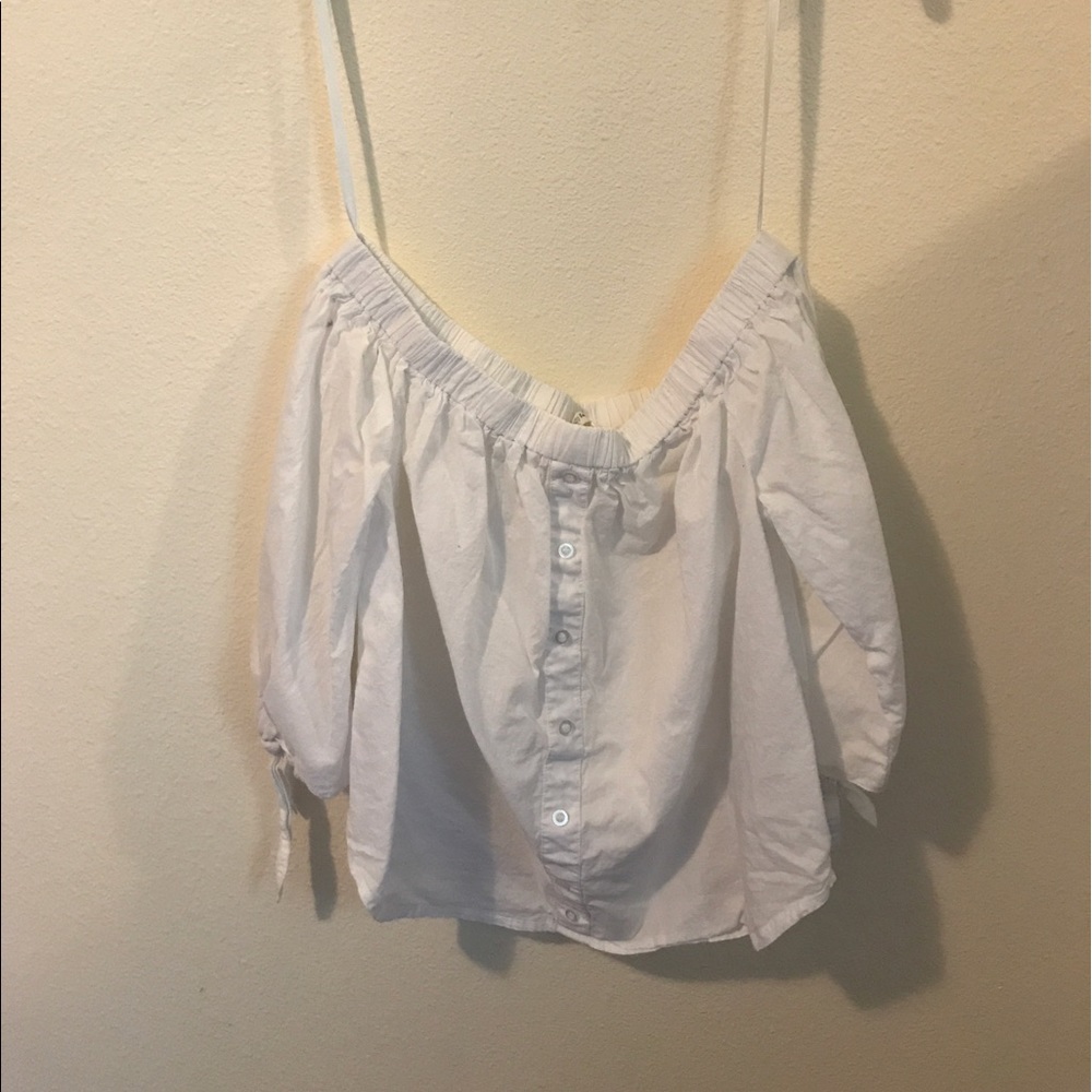 Off the shoulder white button down (S: L) (unworn)