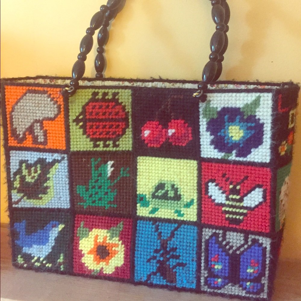 Vintage cross-stitched bag :: OOAK