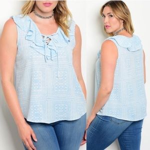 💥LAST CHANCE💥➕ Ruffle Lace Up Boho Blouse