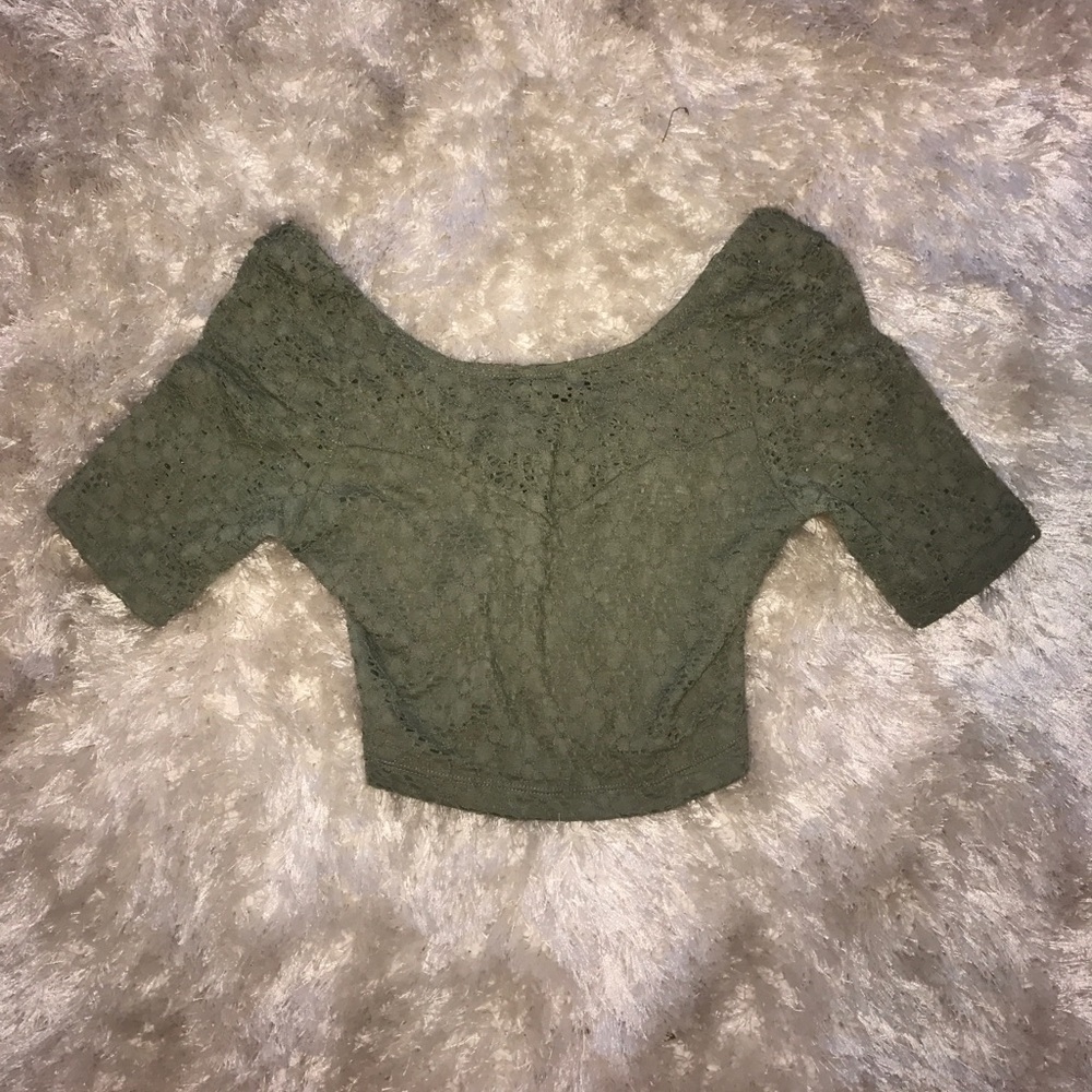 Green lace crop top