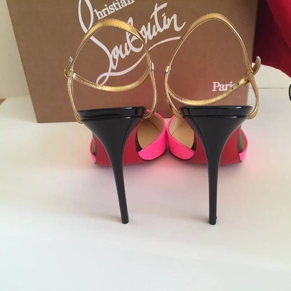 CHRISTIAN LOUBOTION  HOT PINK SLING BACKS SIZE 37 - Picture 3 of 4