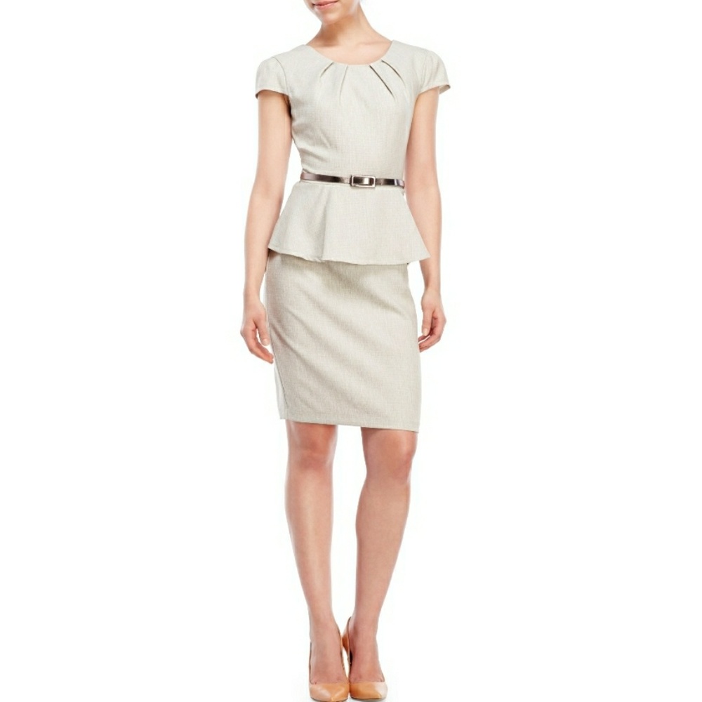 Beautiful Beige Peplum Sheath Dress