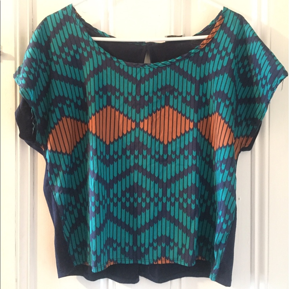 Geometric Teal Blue Orange T-Shirt Casual Blouse