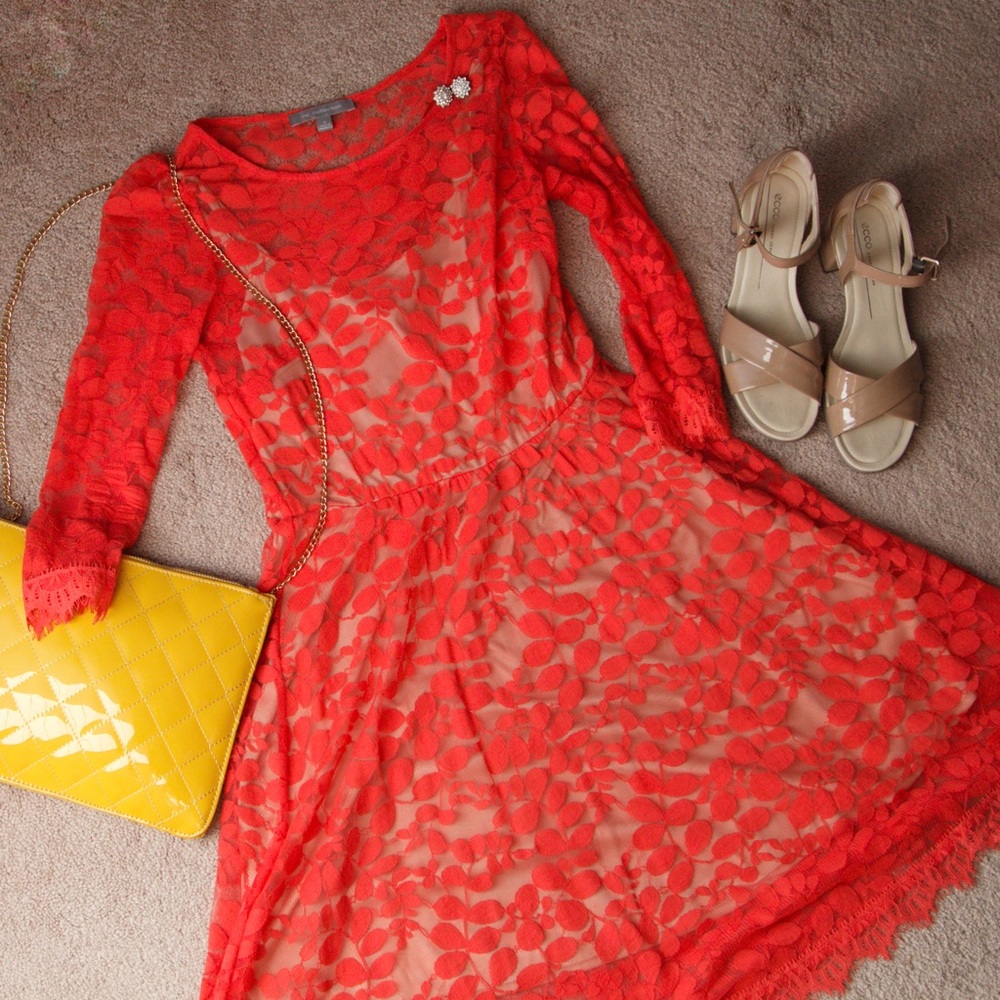 NY Collection Red Lace Dress with Nude Slip