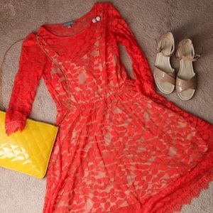 NY Collection Red Lace Dress with Nude Slip