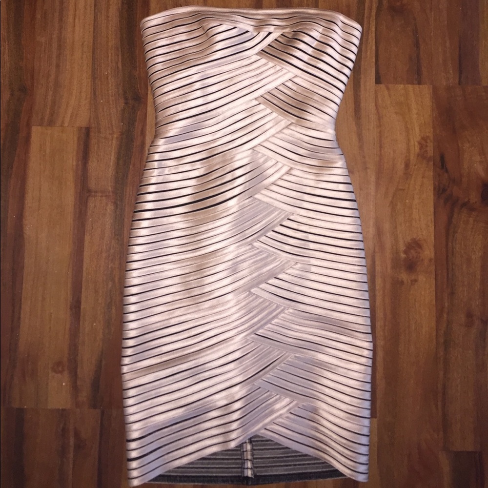 BCBG Maxazria champagne cockatil dress.