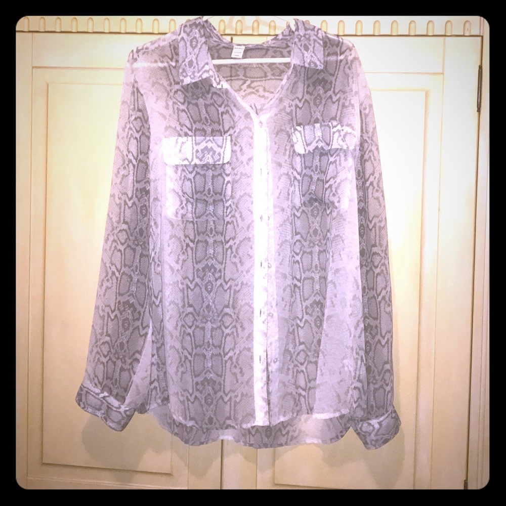 Sheer Snake Print Button Up Blouse