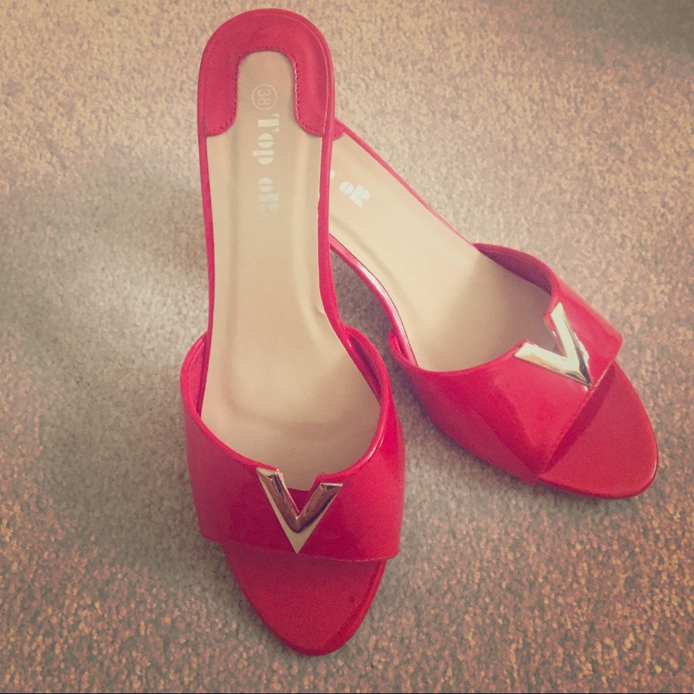 Patent leather red slide heels