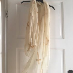 Light Cream Scarf with Cheetah Print Crosses
