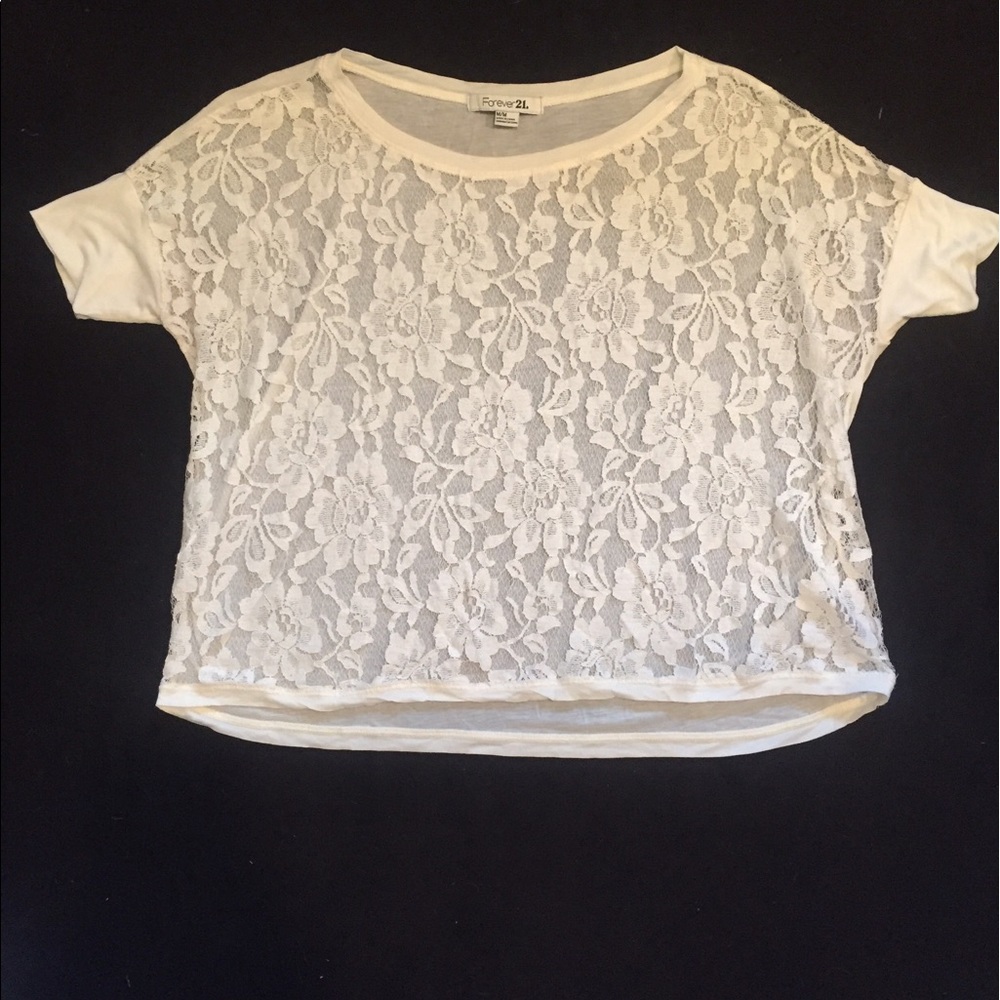 Cream Ivory White Lace T-Shirt Casual Blouse