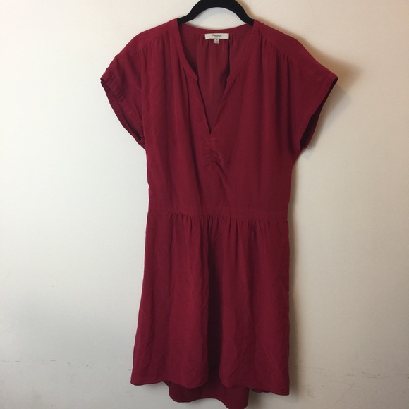 Madewell Dresses & Skirts - Madewell Red Silk Short Sleeve Shift Dress