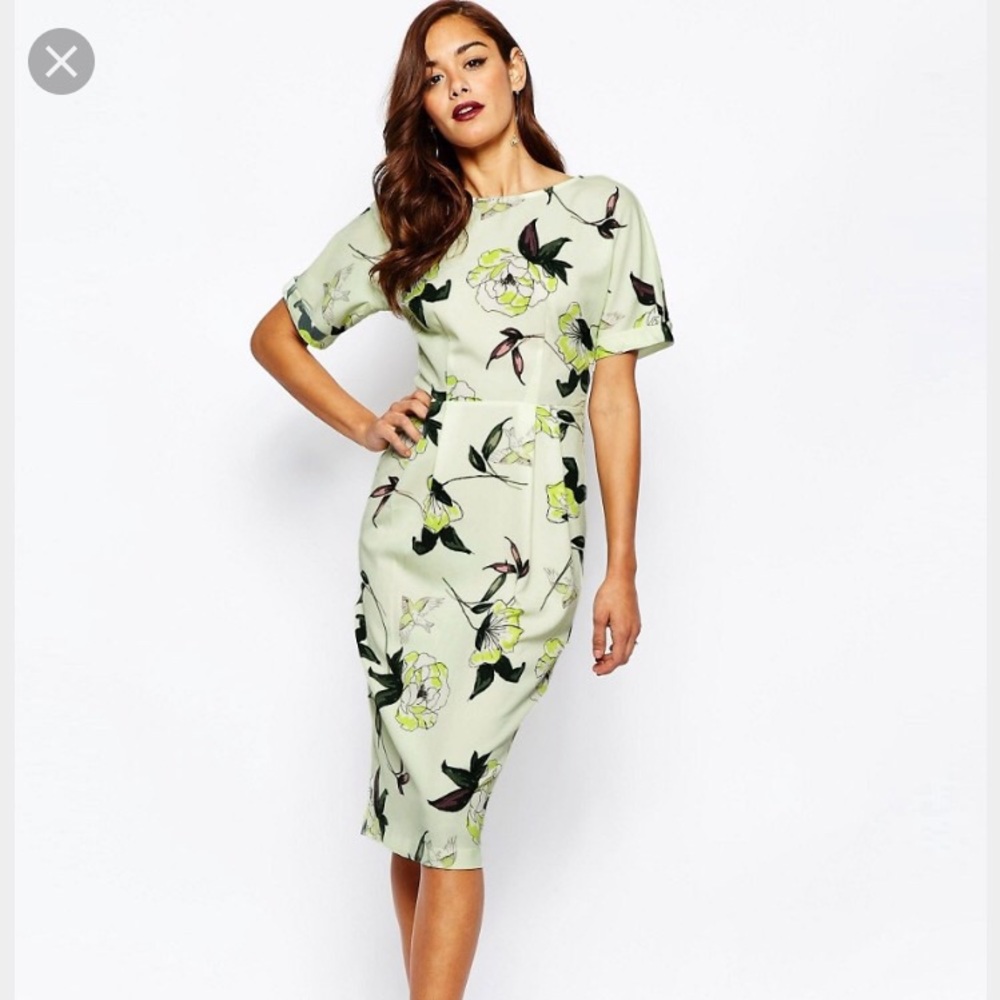 ASOS Floral Midi Wiggle Dress Sz 12
