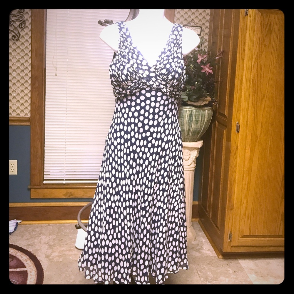 Adrianna Papell polka dot navy/white dress