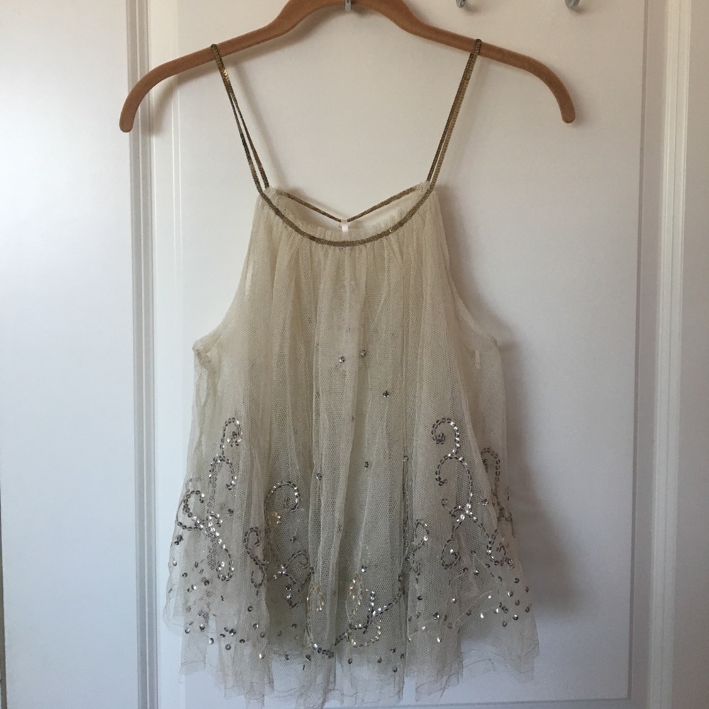 Free People NWT Ivory Blouse with Sequins