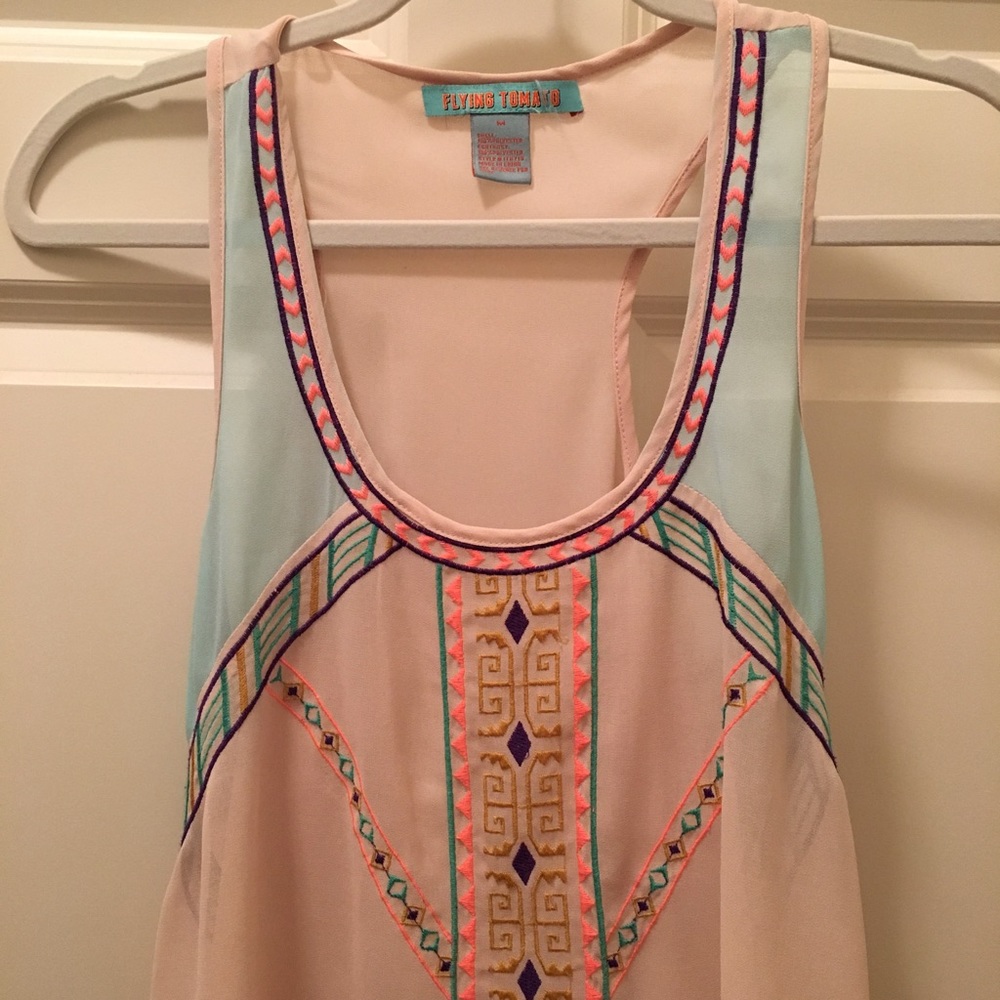 Peach racer back tribal patterned tank top