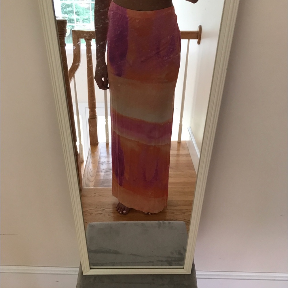 pink/orange/purple side slit maxi skirt