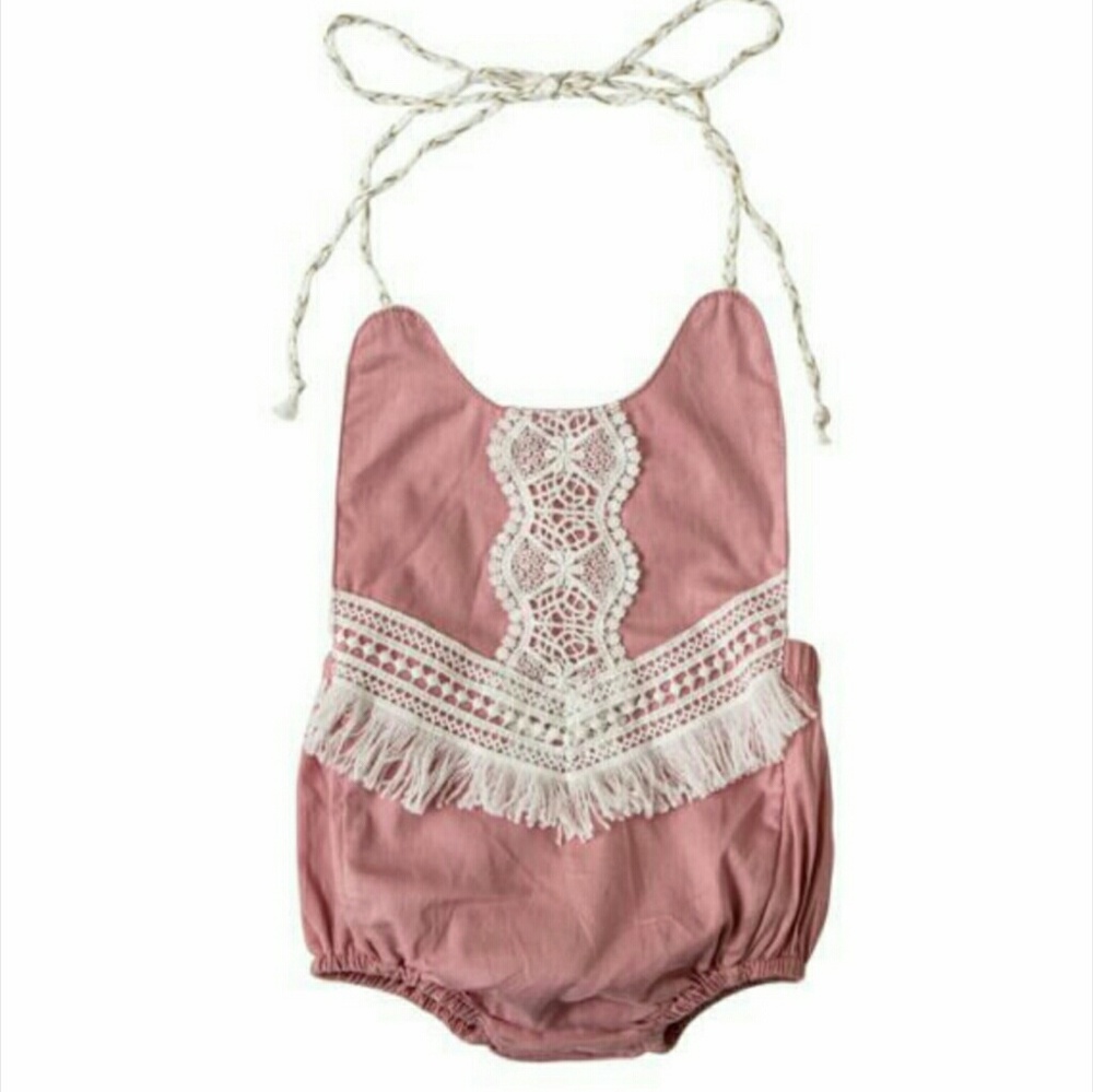 Rose fringe romper
