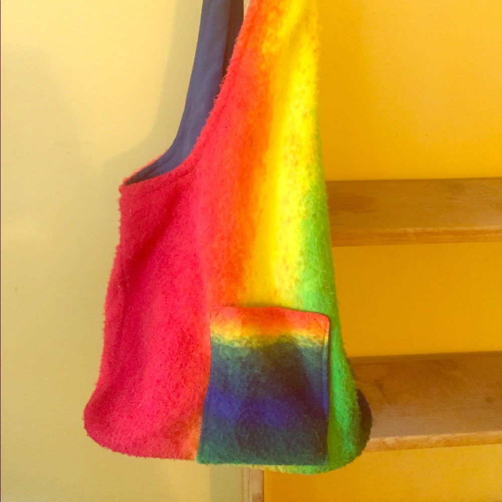Hand felted rainbow bucket bag