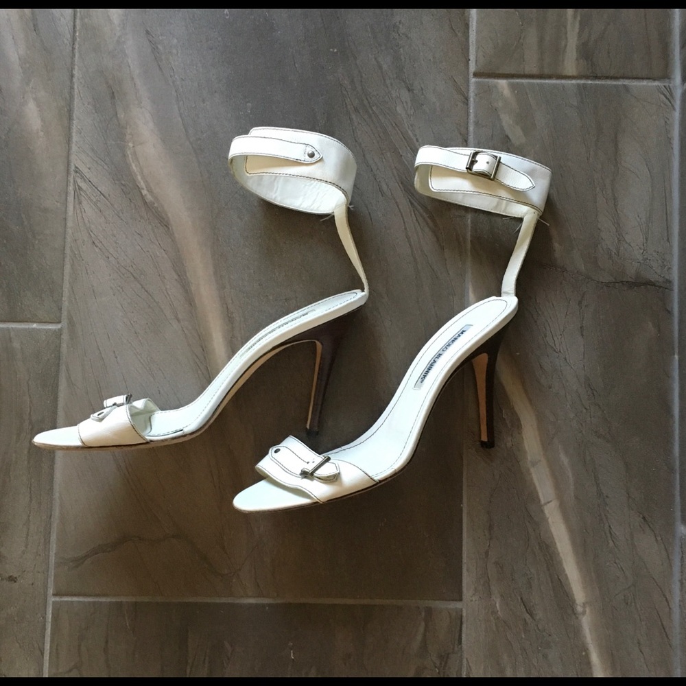 Manolo Blahnik White Sandal Heels