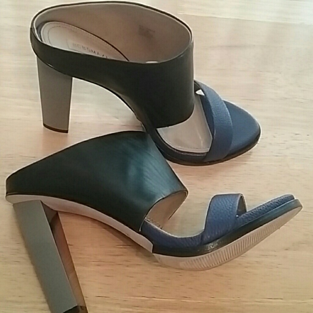 BCBG MAXAZRIA Blue and Black Colorblock Mule Heel