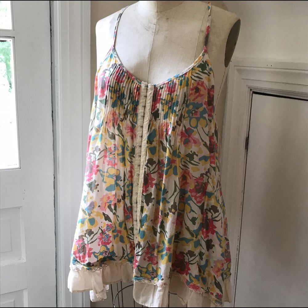 FREE PEOPLE Floral Trapeze Top with Pockets