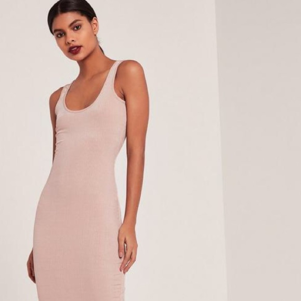 Missguided Pink Ribbed Longline Midi Dress