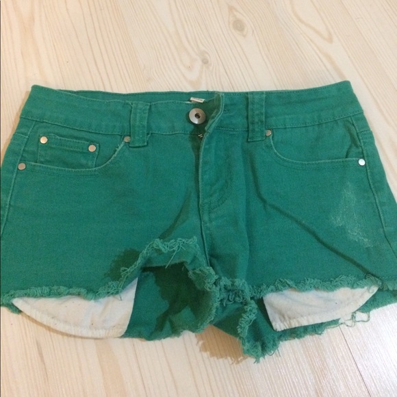 Forever 21 Green Denim Shorts - Picture 1 of 3