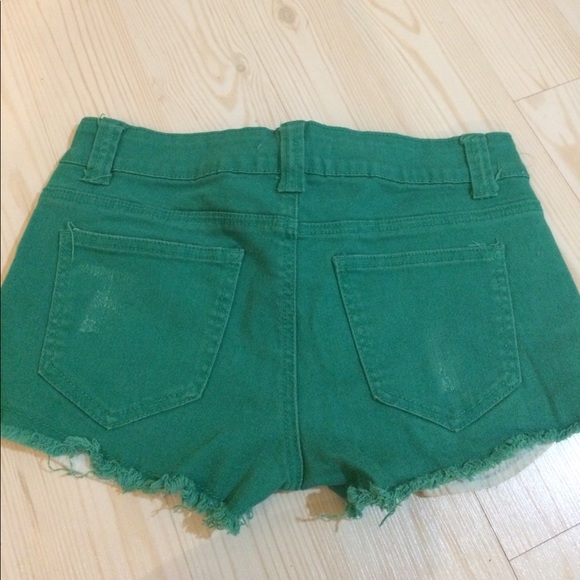 Forever 21 Green Denim Shorts - Picture 2 of 3