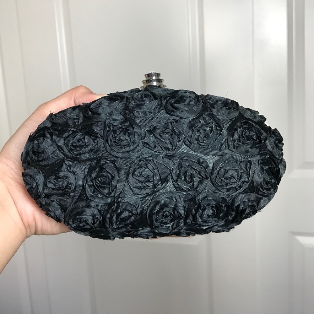 Daniel Ames Couture Black Floral Clutch with Strap