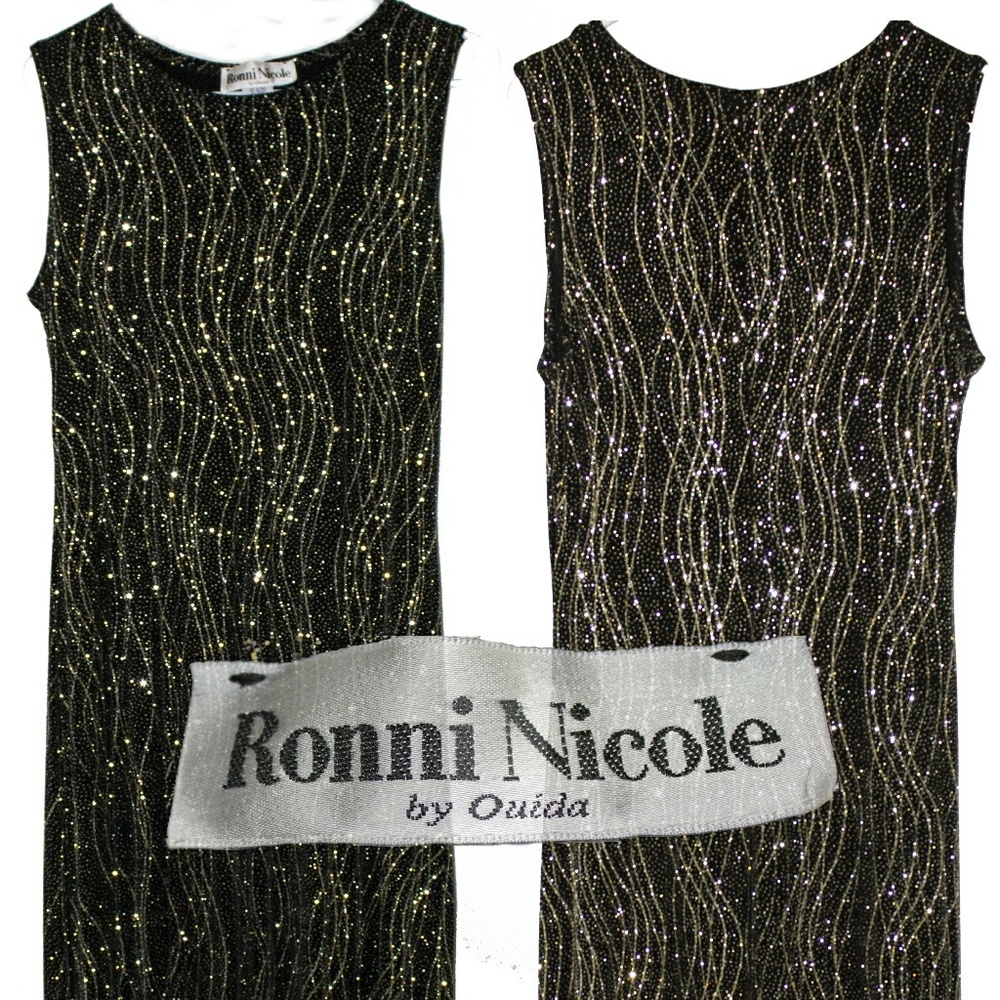 Ronni Nicole SHIMMERING black dress; very slimming