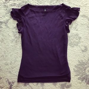 Deep purple lined chiffon ruffled shirt