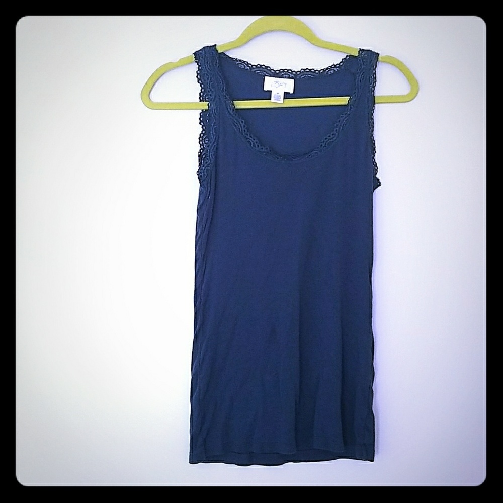 Blue loft lace tank top