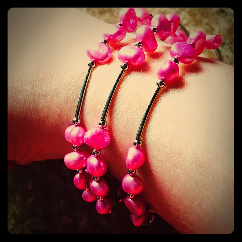 Pink freshwater pearl wrap bracelet