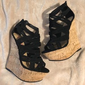 Black platform wedge shoes
