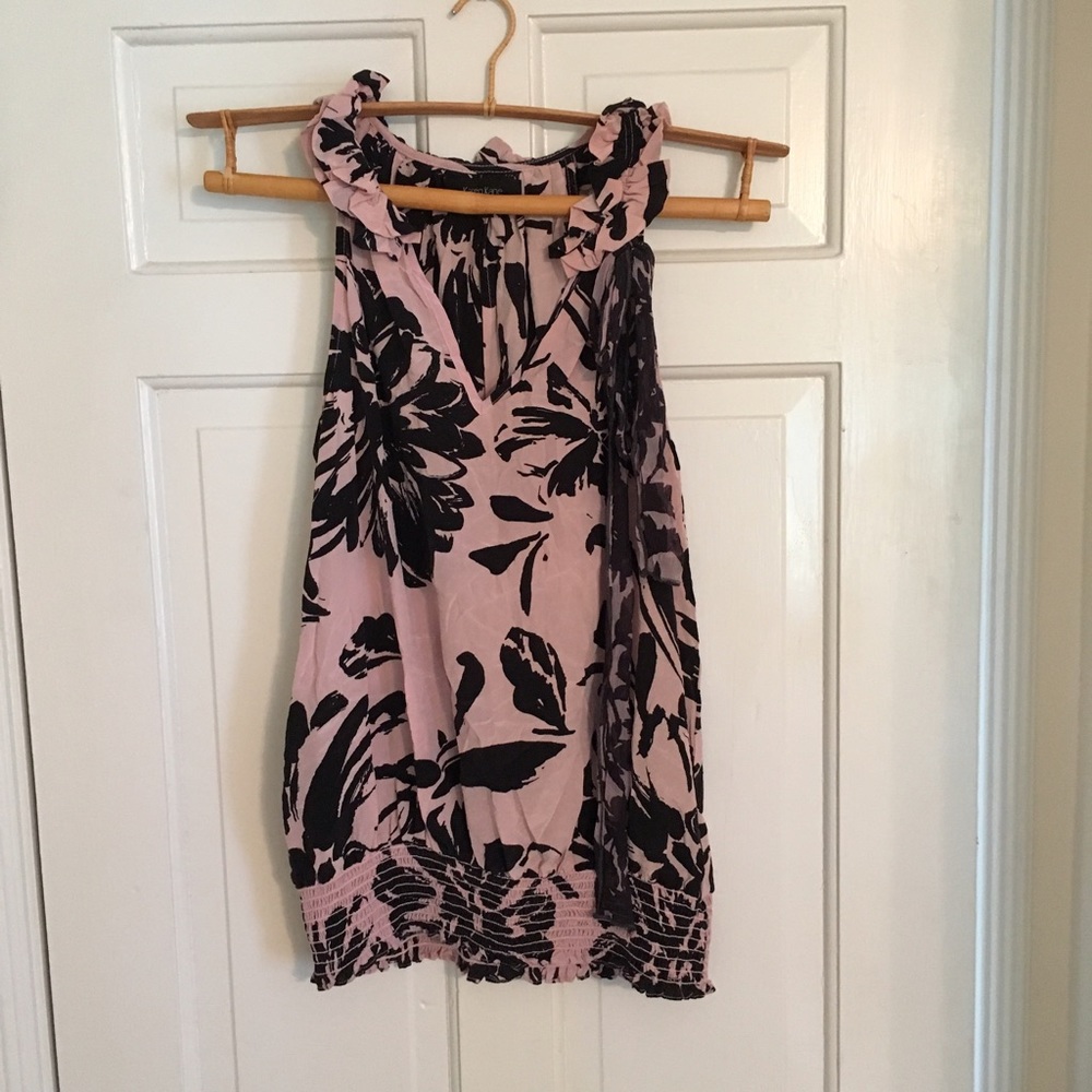 Karen Kane silk sleeveless blouse. Pink & black.
