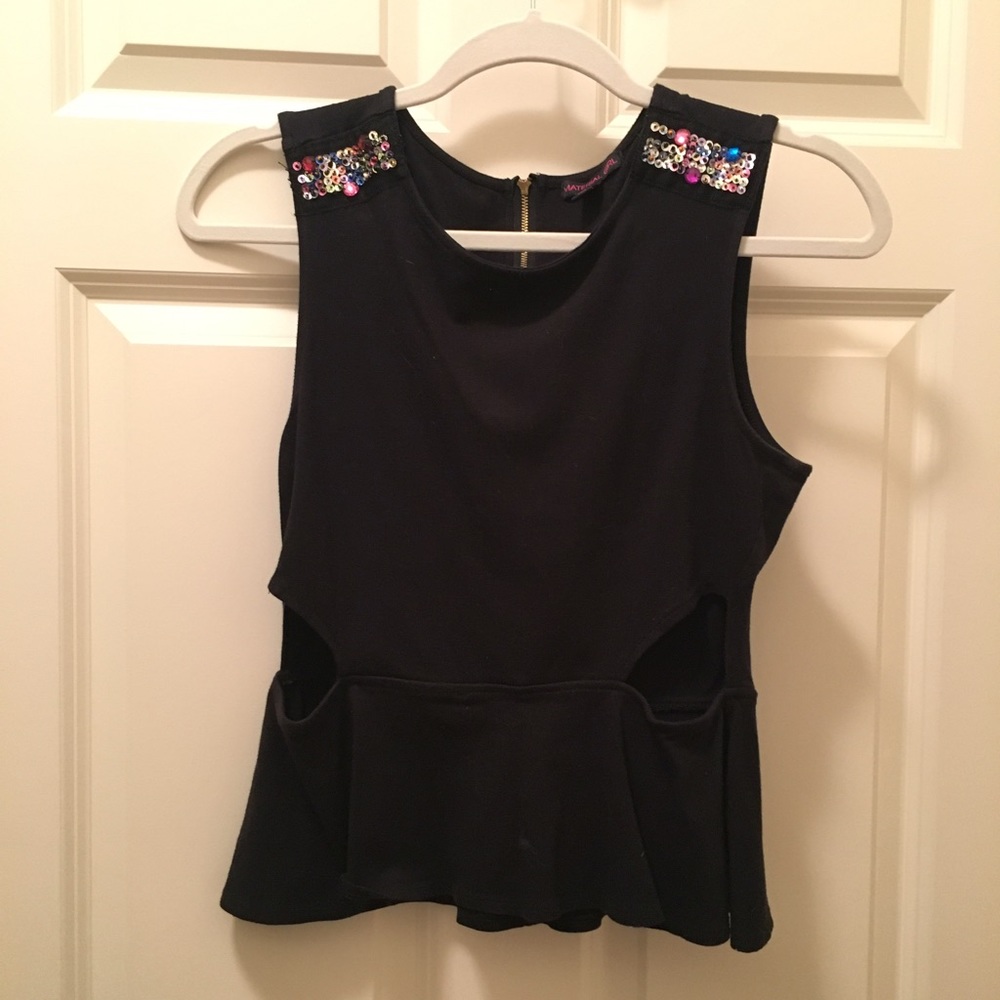 Peplum Black top with Jeweled Shoulders